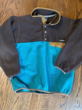 Patagonia Snap-T Fleece Pullover - Teal, Brown & Tan XS